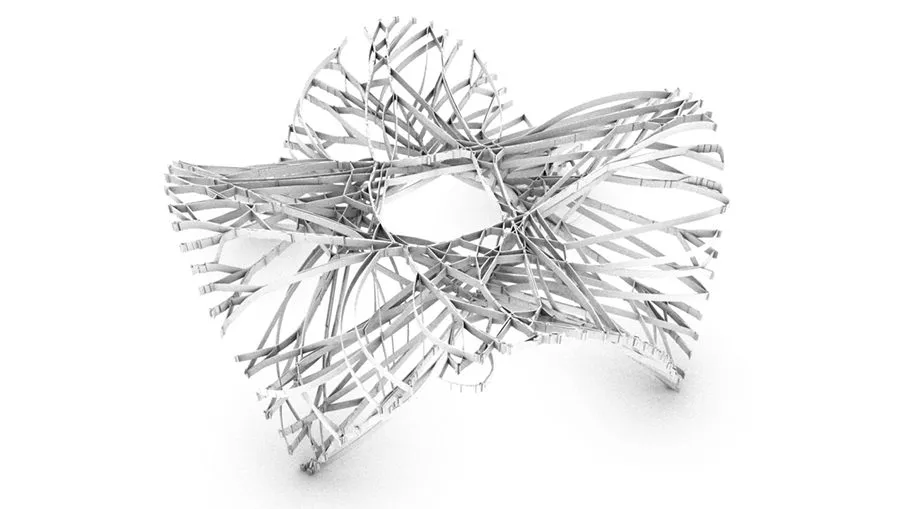 A knot of woven bands with several openings, rendered white on white